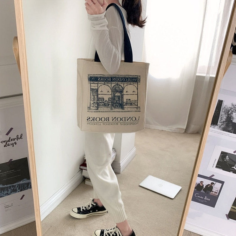 London Books Print Canvas Shoulder Bag